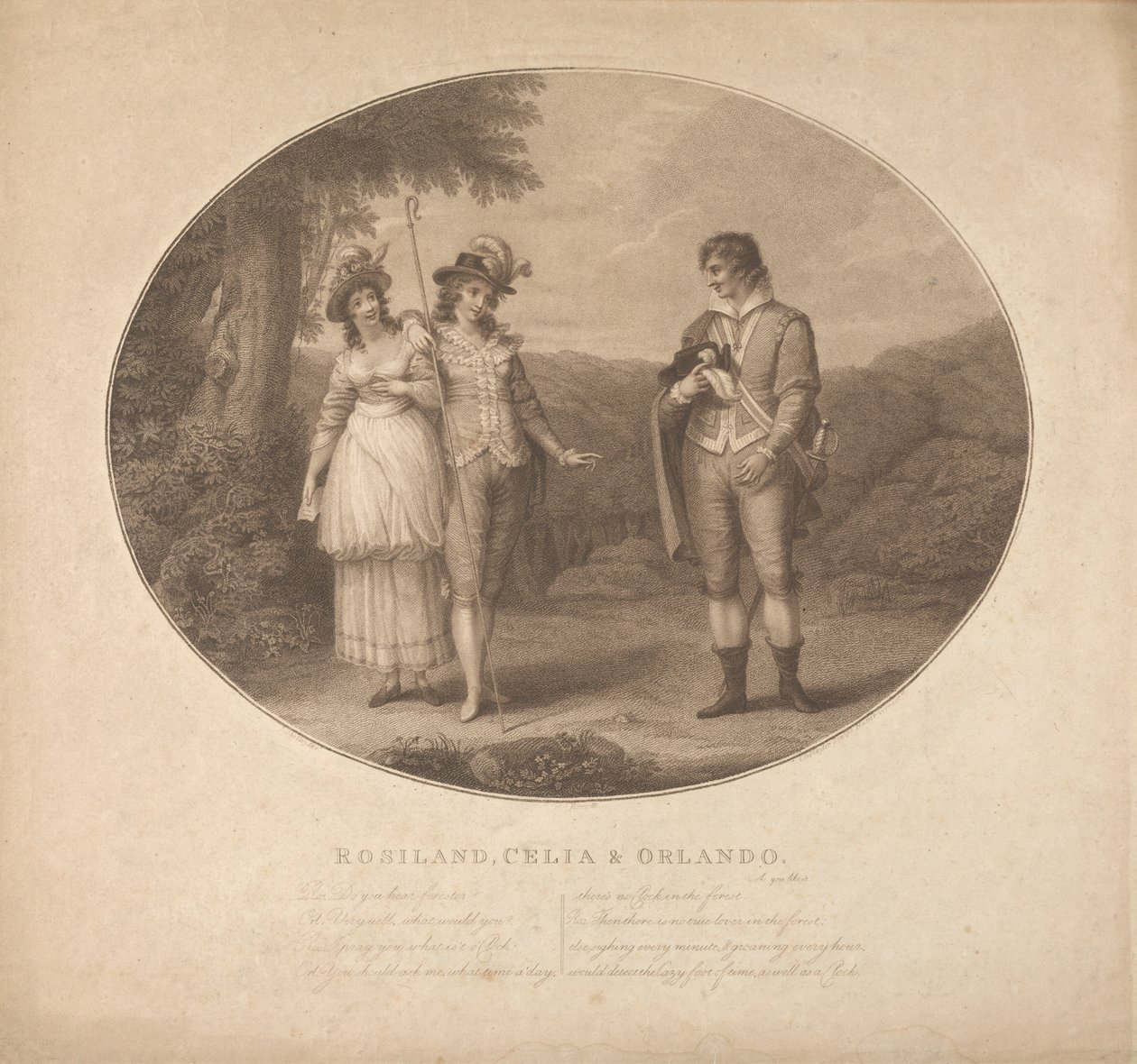 Rosalind, Celia og Orlando - "Som du kan lide det", akt III, Scene II af Charles Gauthier Playter
