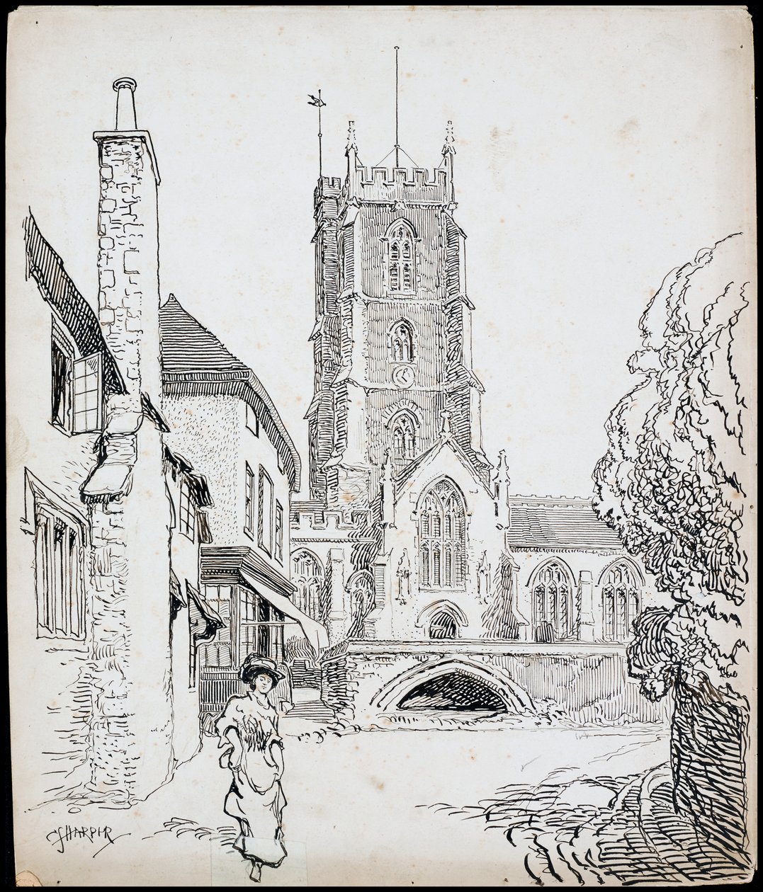 En udsigt fra den sydlige del af Priory Church of St George, Dunster, Somerset af Charles George Harper