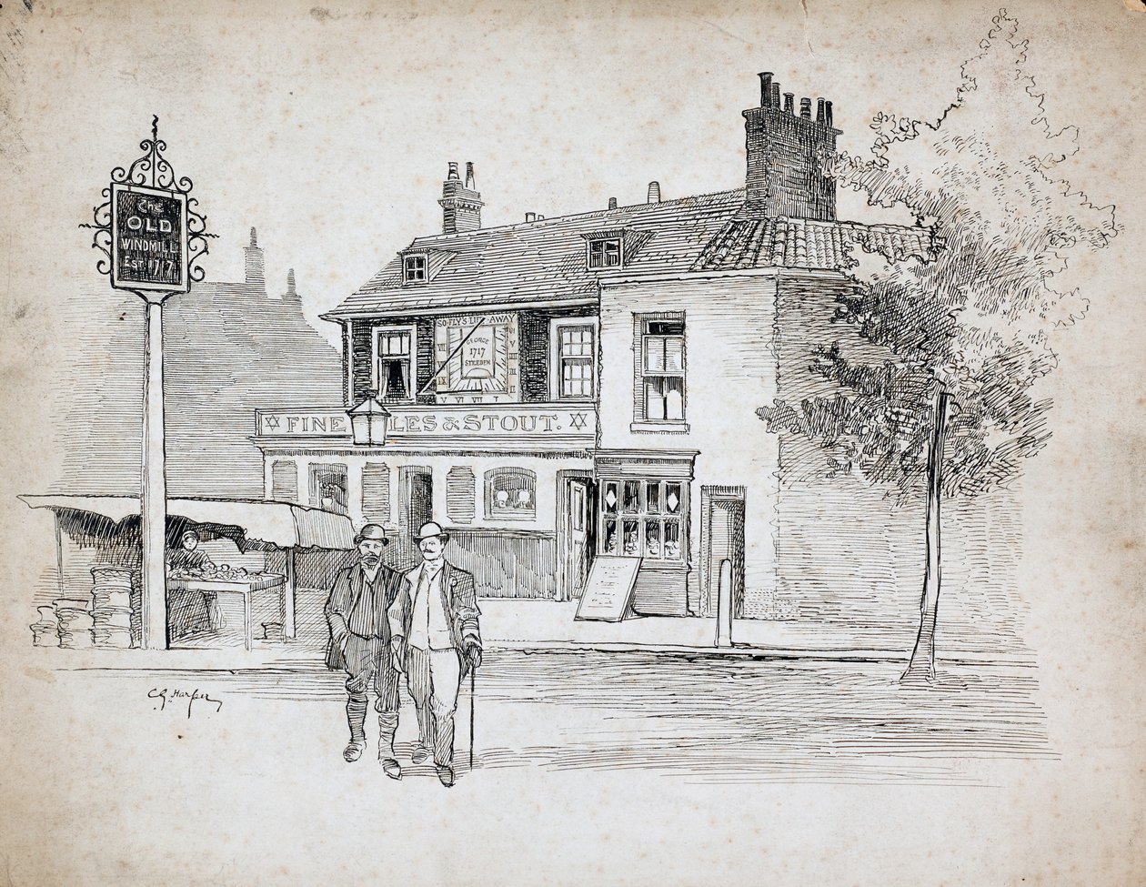 Old Windmill public house, 214-214 Chiswick High Road, Turnham Green, London, 1892-1933. af Charles George Harper