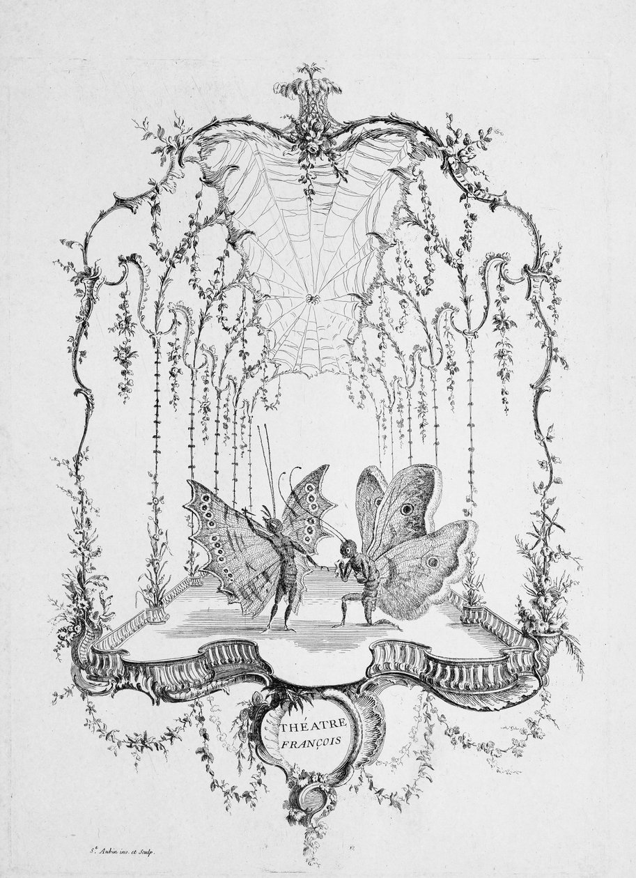 French Theatre Théatre Français, fra Essay on Human Butterflies af Saint A..., ca. 1756-60. af Charles Germain de Saint Aubin