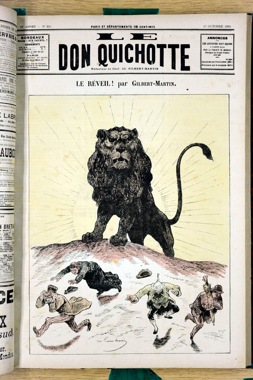 Cover af ""Le Don Quixote"", nummer 591, satirisk i farve af Charles Gilbert Martin