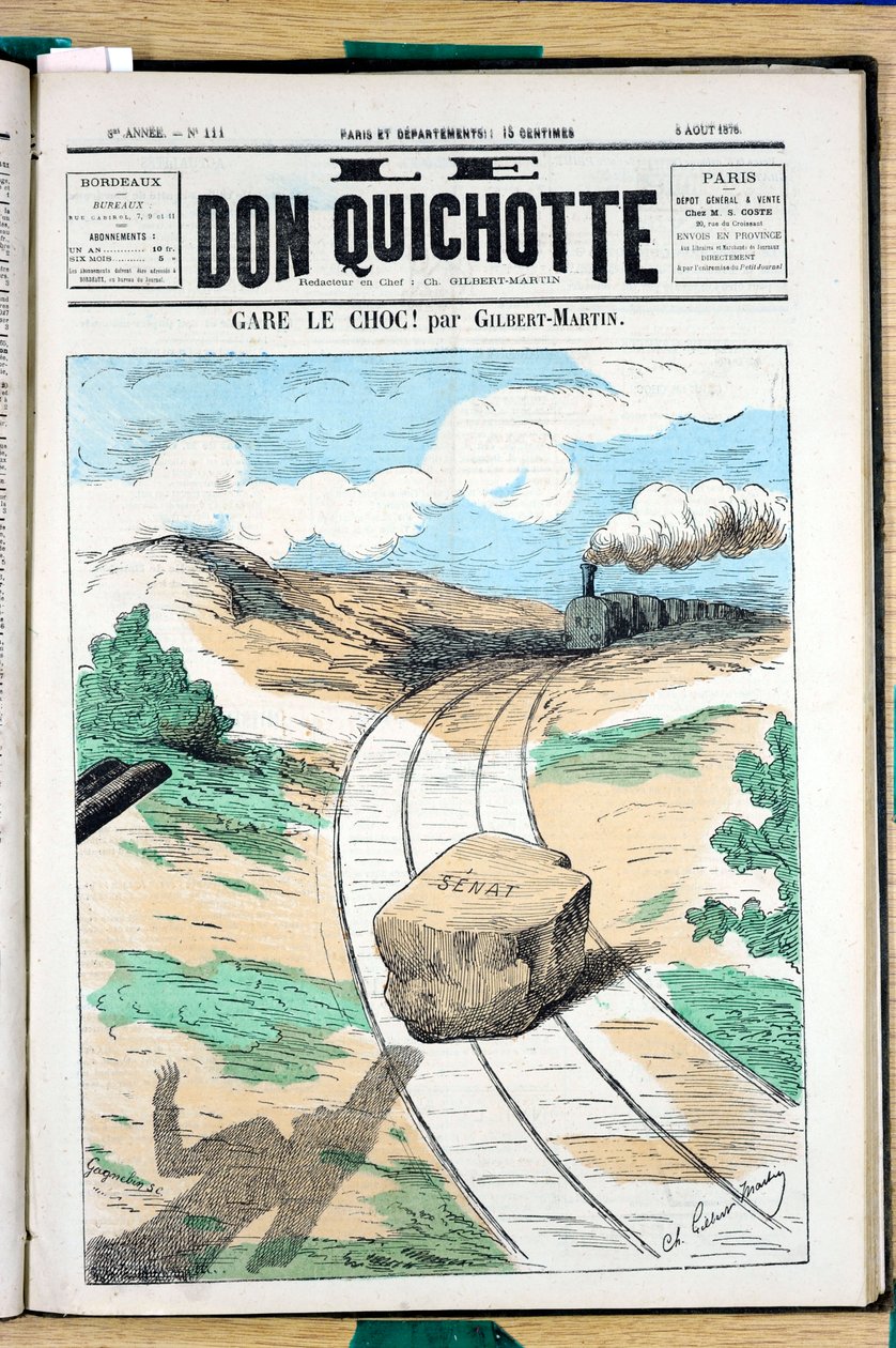 Cover af ""Le Don Quixote"", nummer 111, satirisk i farver af Charles Gilbert Martin