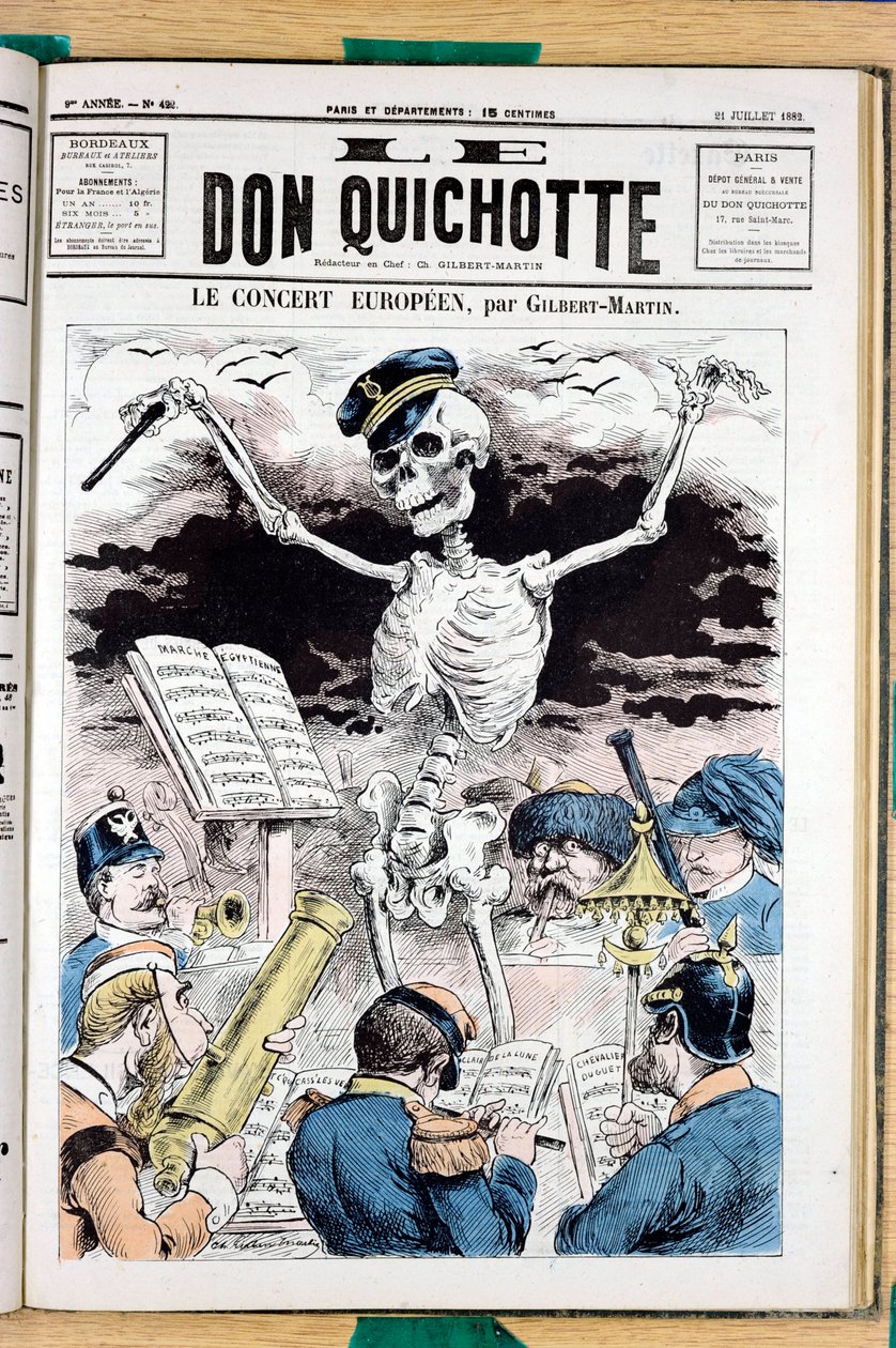 Cover af ""Le Don Quixote"", nummer 422, satirisk i farver af Charles Gilbert Martin