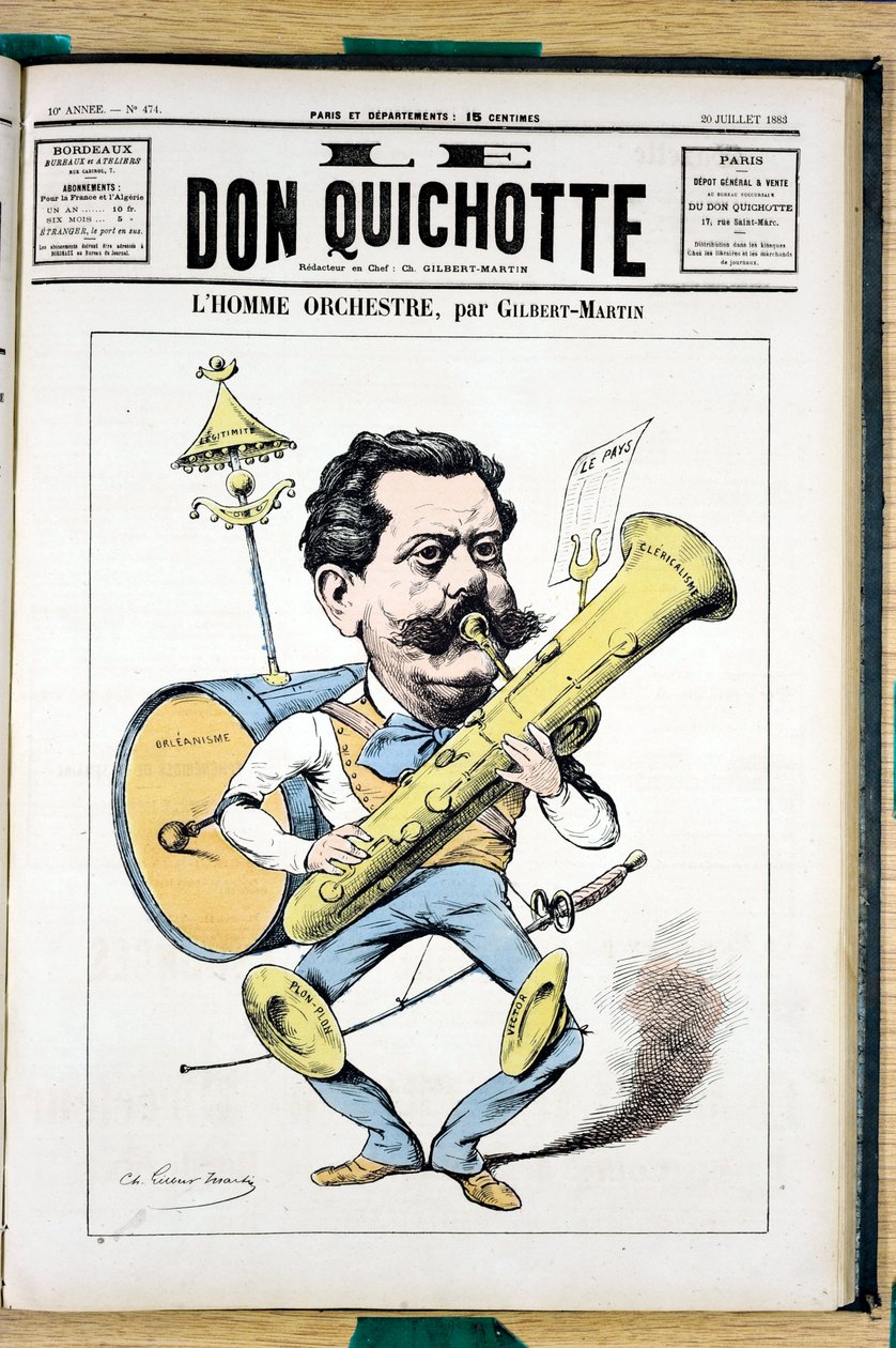 Cover af ""Le Don Quixote"", nummer 474, satirisk i farver af Charles Gilbert Martin