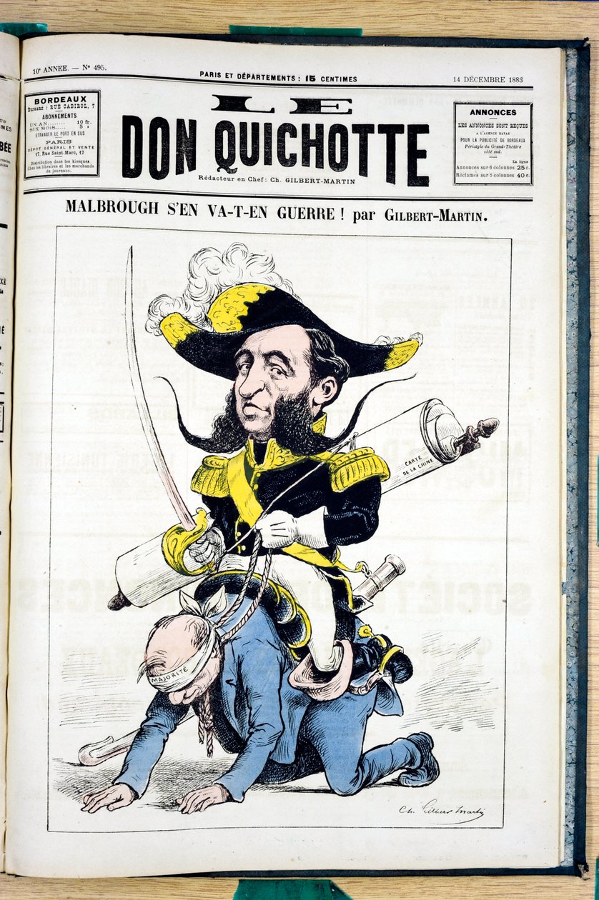 Cover af ""Le Don Quixote"", nummer 495, satirisk i farver af Charles Gilbert Martin