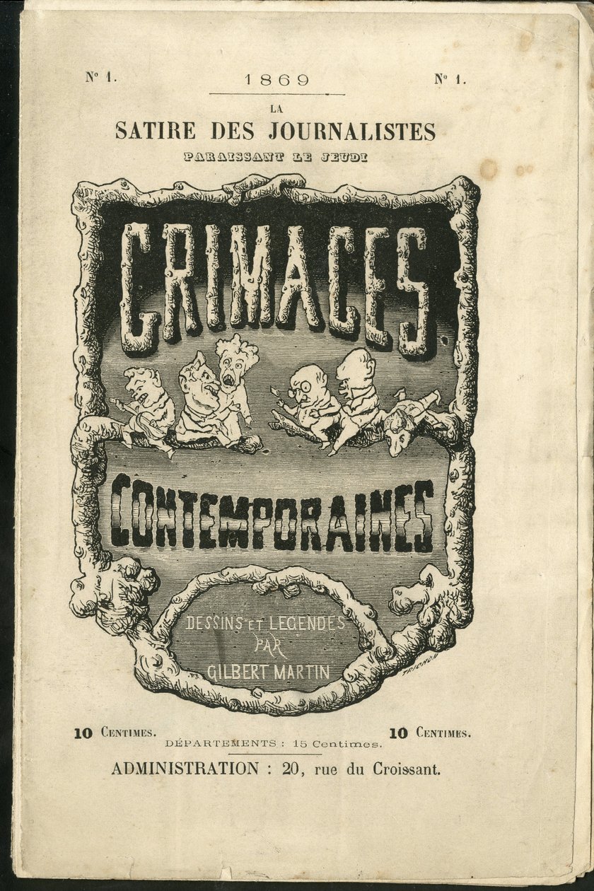 Illustration af Charles Gilbert-Martin (1839-1905) til forsiden af "" Contemporary Grimaces"" af Charles Gilbert Martin