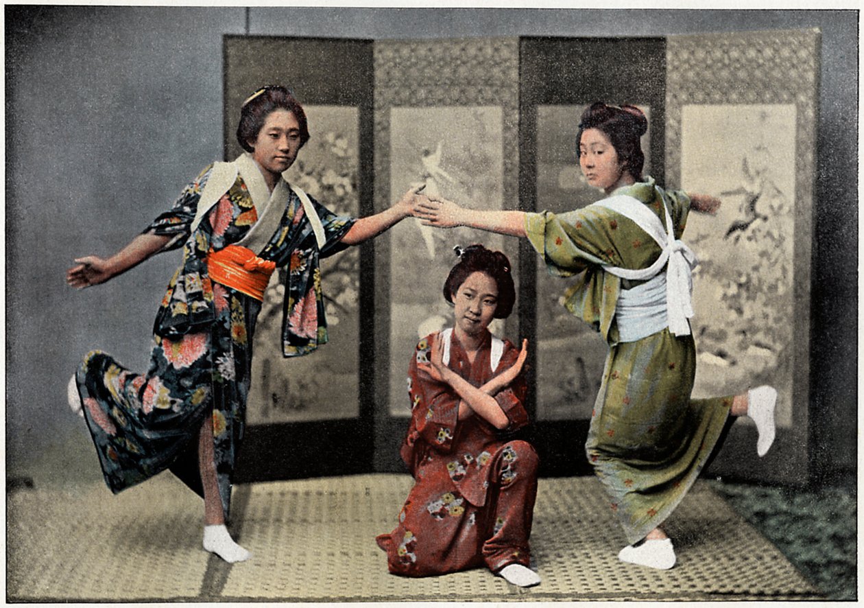 En familiedans i Japan, c1890 af Charles Gillot