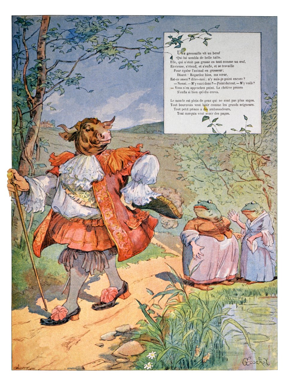Frøen, der gerne ville være lige så stor som oksen, ca. 1900 (kobberstik) af Charles Gillot