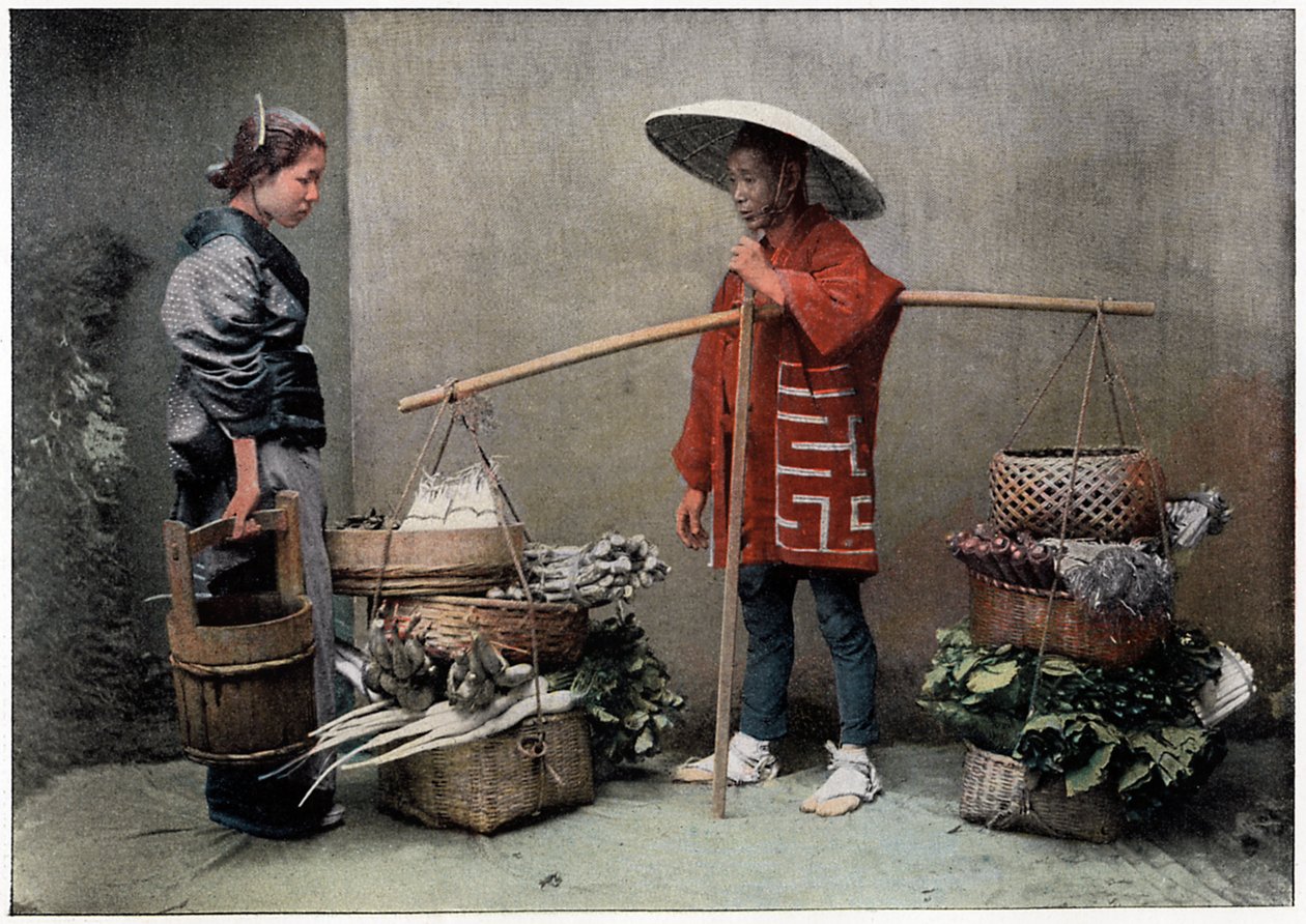 Grøntsagshandler i Japan, c1890 af Charles Gillot
