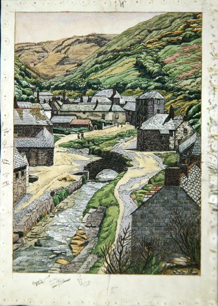 Boscastle, Cornwall, ca. 1919 (akvarel, pen og blæk på papir) af Charles Ginner