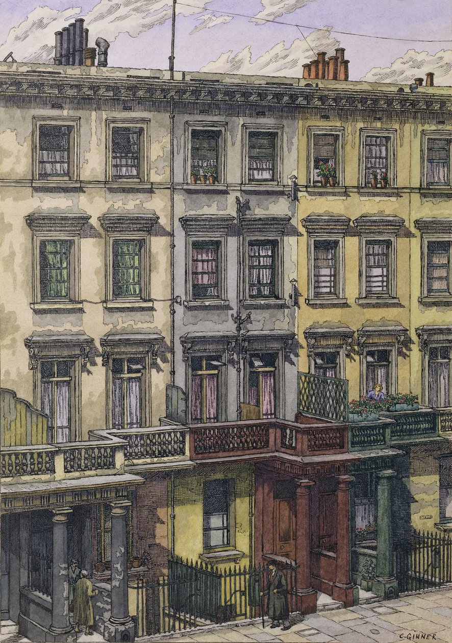 London Terrace (akvarel, pen og blæk på papir) af Charles Ginner