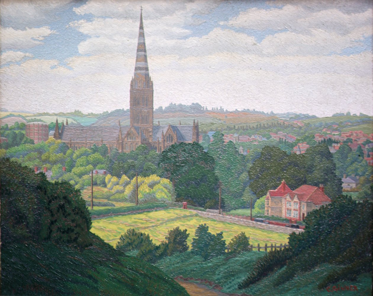Salisbury Cathedral (olie) af Charles Ginner