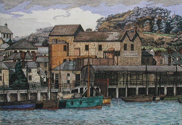 The Harbour, Boscastle, Cornwall, ca. 1919 (pen & blæk og akvarel på papir) af Charles Ginner