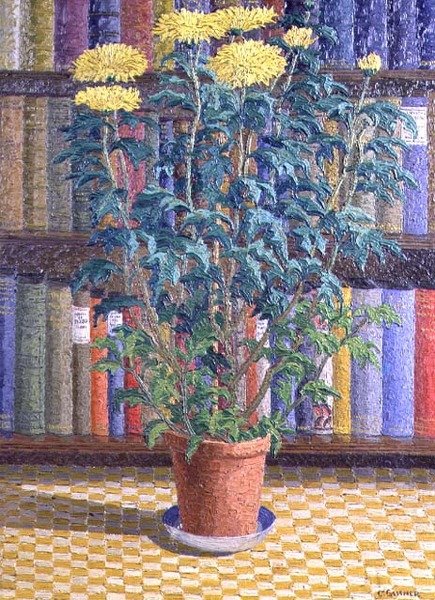 Gule krysantemum i en urtepotte af Charles Ginner