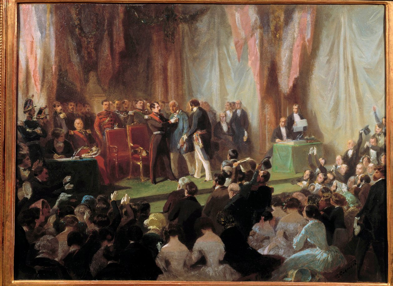Prins-præsident Napoleon III dekorerer Æreslegionen Jean-Baptiste Pruvost, vognmand, 9. juni 1850 et Saint-Quentin-maleri af Sebastien Giraud (1819-1892) Musee du Chateau de Compiegne fra det 19. århundrede af Charles Giraud