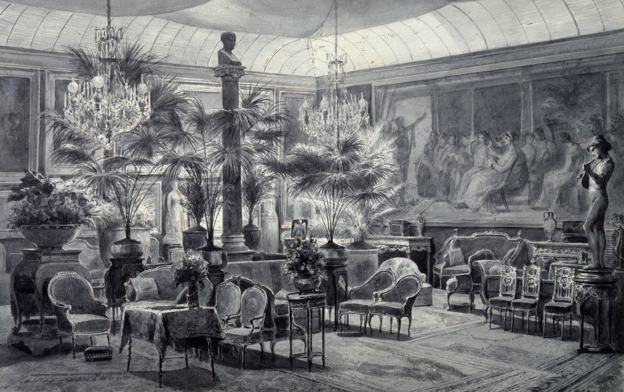 Prinsesse Mathildes vinterhave, tegning med gråt blæk og gouache af Charles Giraud (1819-1892) af Charles Giraud