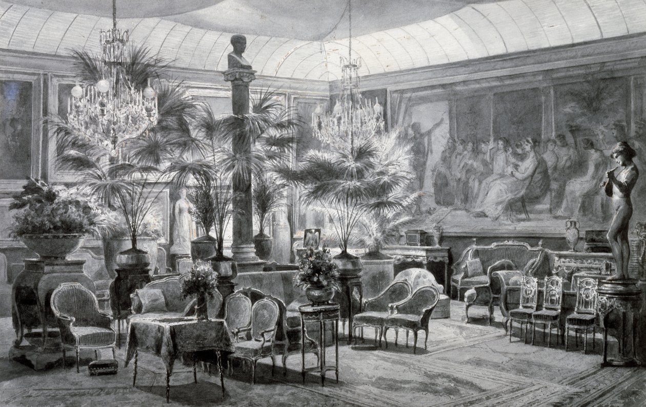 Prinsesse Mathildes vinterhave, gouache og blæk, tegning af Charles Giraud (1819-1892) af Charles Giraud