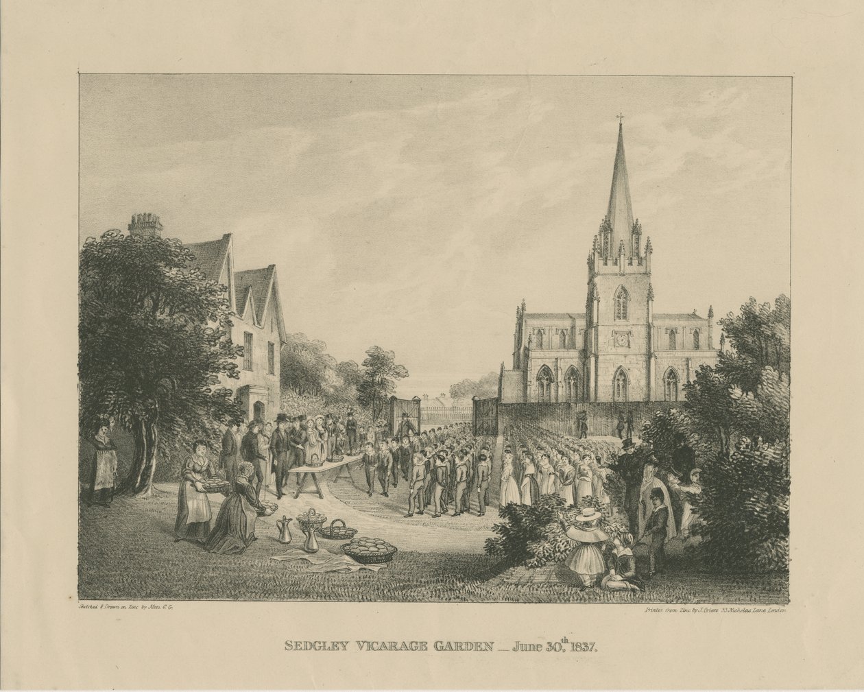 Sedgley - Vicarage Garden: trykt af zink, 30. juni 1837 af Charles Girdlestone