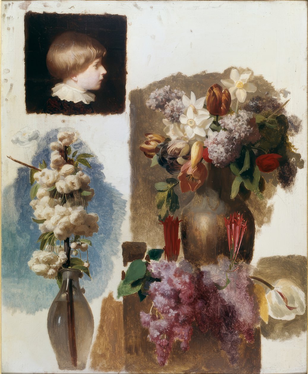 Blomster og hoved (studie) af Charles Gleyre