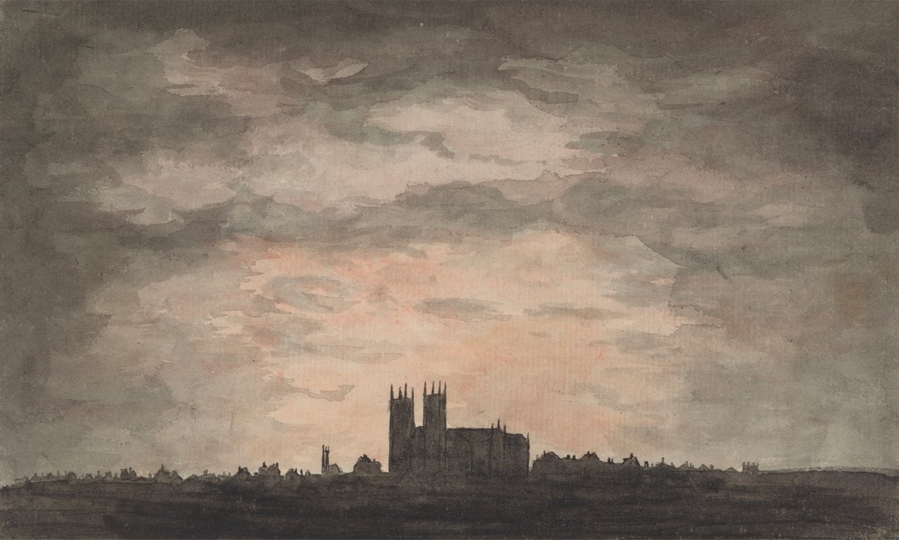 En stor kirke (Westminster Abbey) ved solnedgang af Charles Gore