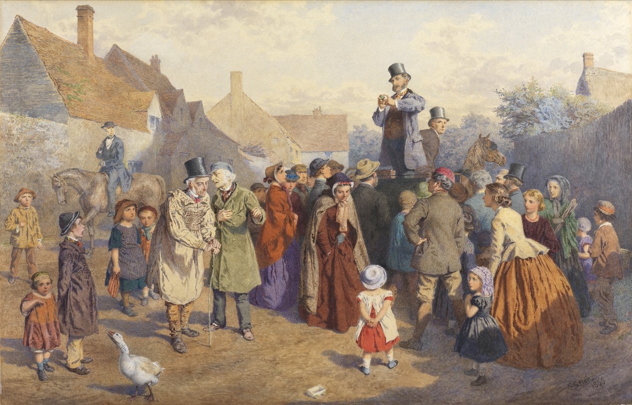 The Quack Doctor, 1866 (wc & kropsfarve på papir) af Charles Green