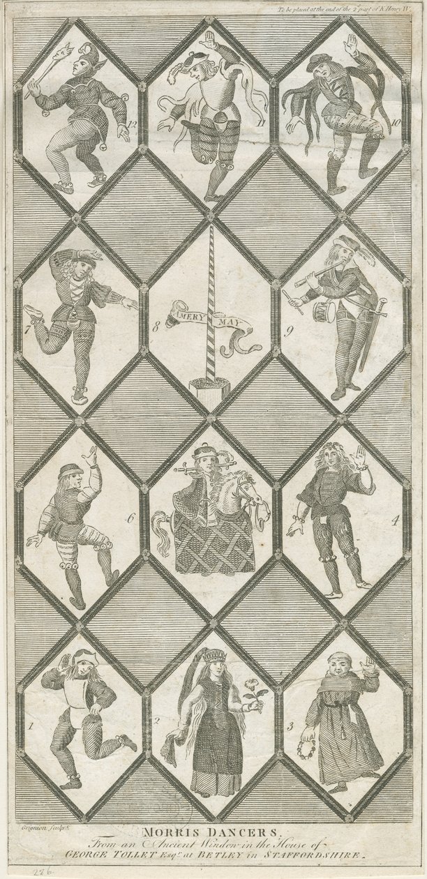 Betley Glass Window - Morris Dancers: gravering, og [?1700-tallet] (tryk) af Charles Grignion