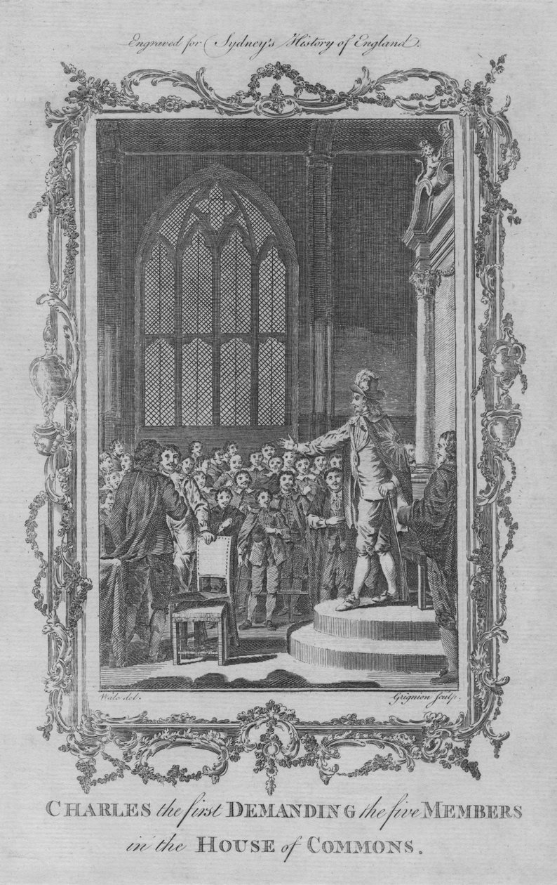 Charles I krævede de fem medlemmer i Underhuset, 1773. af Charles Grignion