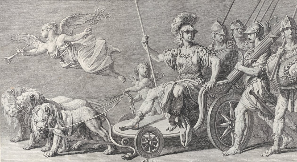 Mars på en vogn trukket af tre løver, 1749. af Charles Grignion