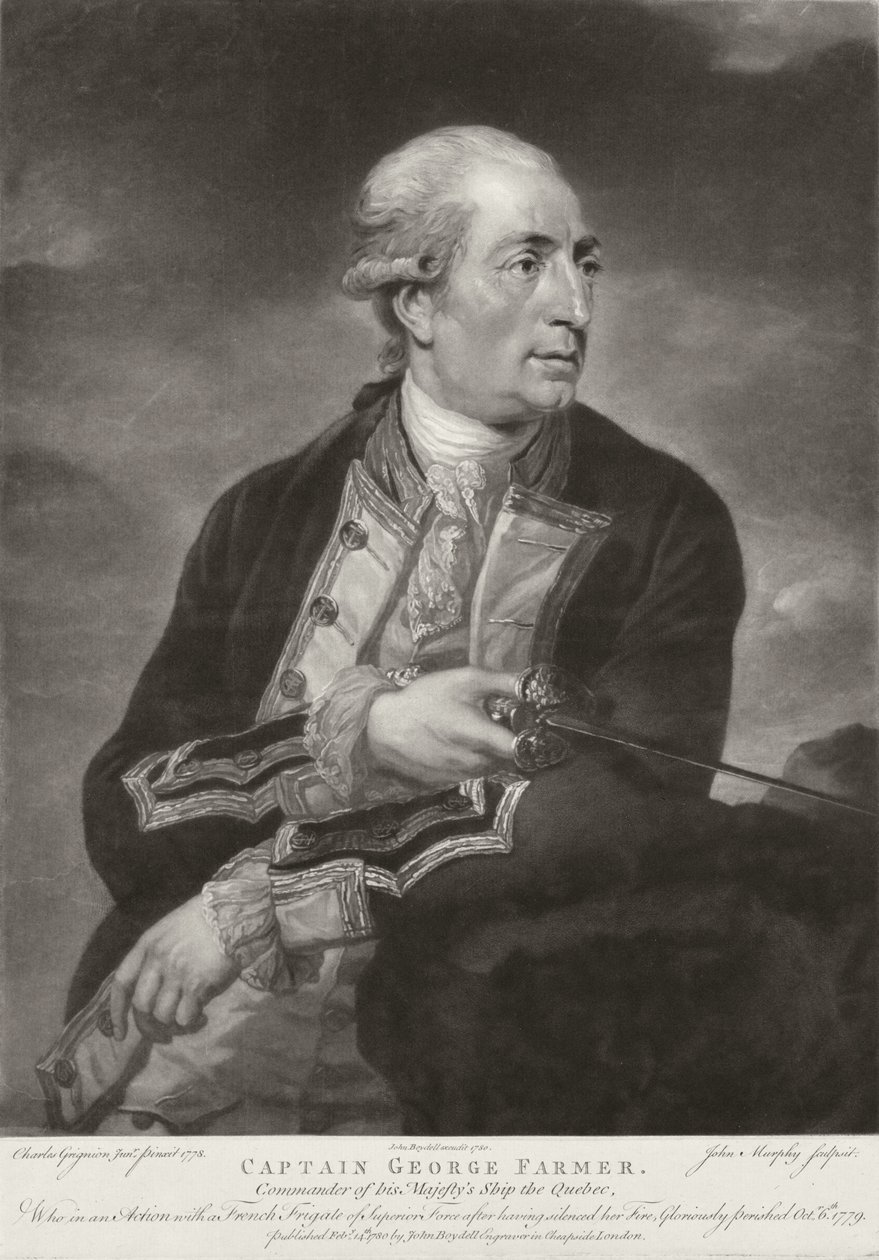Portræt af George Farmer (1732-79), kaptajn på HMS "Quebec", graveret af John Murphy, udgivet af John Boydell (1719-1804) 1780 af Charles Grignion