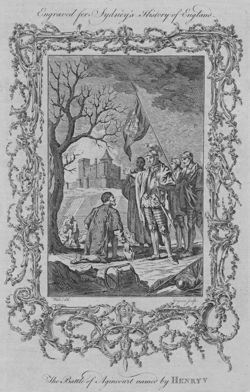 Slaget ved Agincourt navngivet af Henry V, 1773. af Charles Grignion