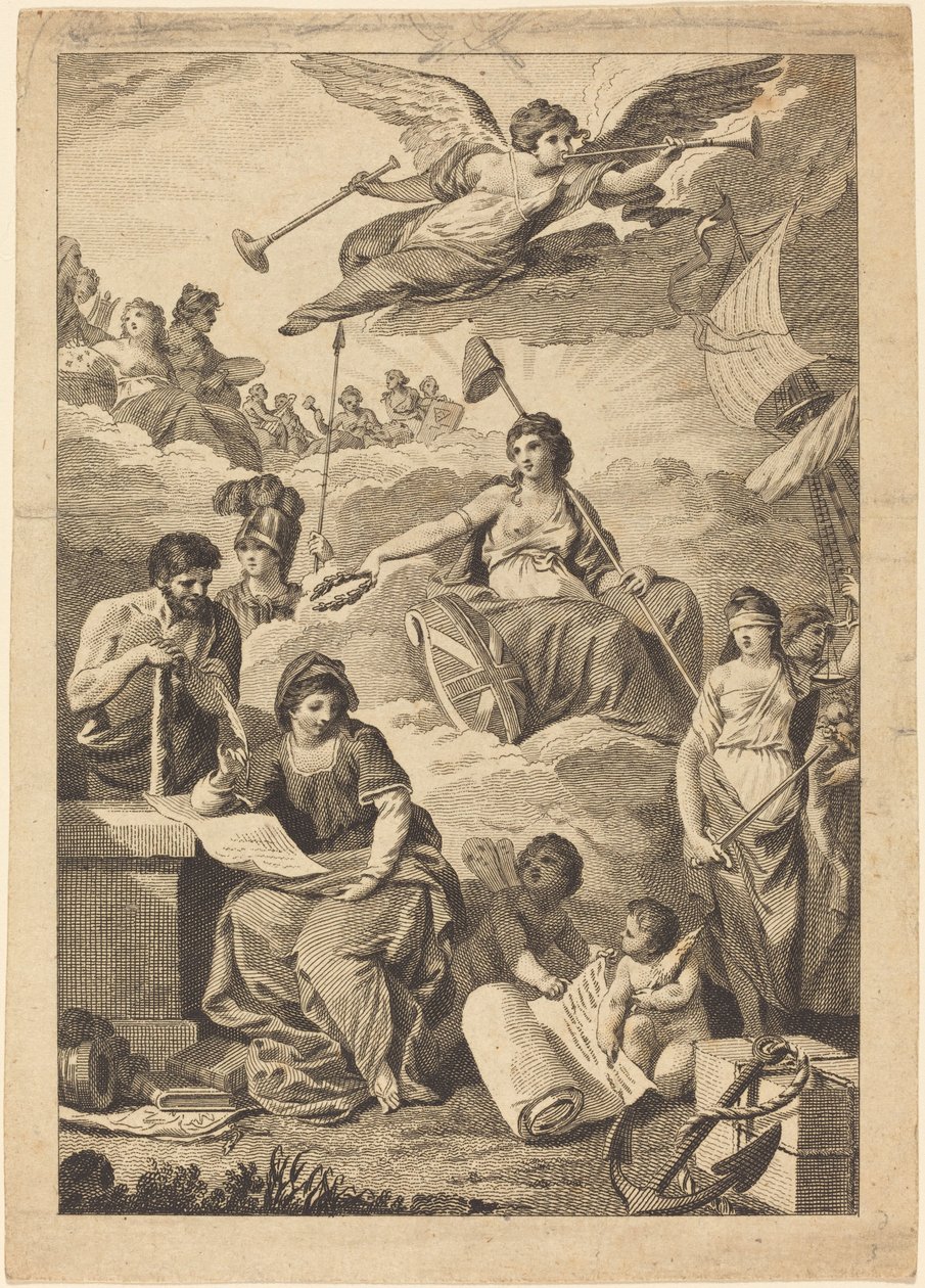 Britannia Crowning History af Charles Grignion, after Conrad Martin Metz