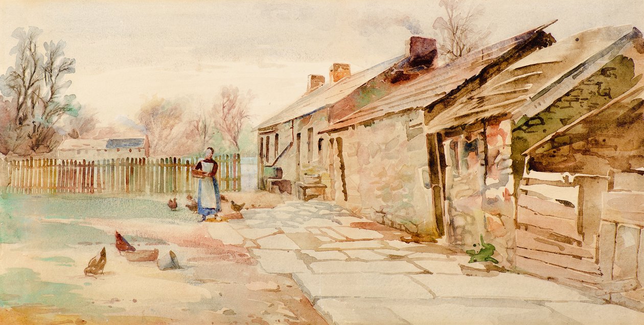 Gamle hytter (akvarel) af Charles Gustav Louis Phillips