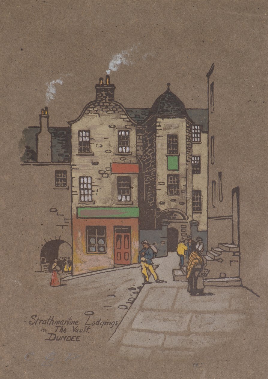 Strathmartine Lodgings, in the Vault, Dundee (håndfarvet tryk) af Charles Gustav Louis Phillips
