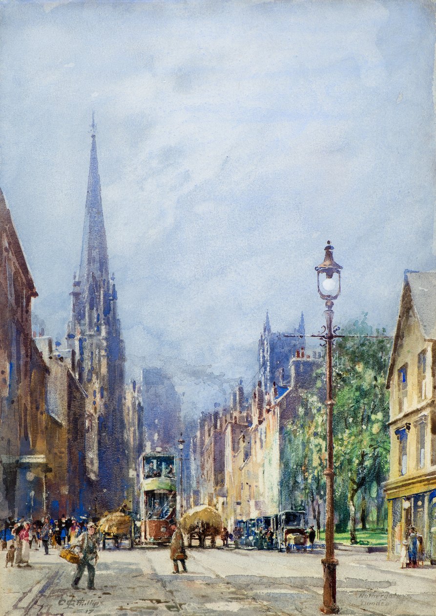 The Nethergate, Dundee looking West, ca. 1917 (akvarel) af Charles Gustav Louis Phillips