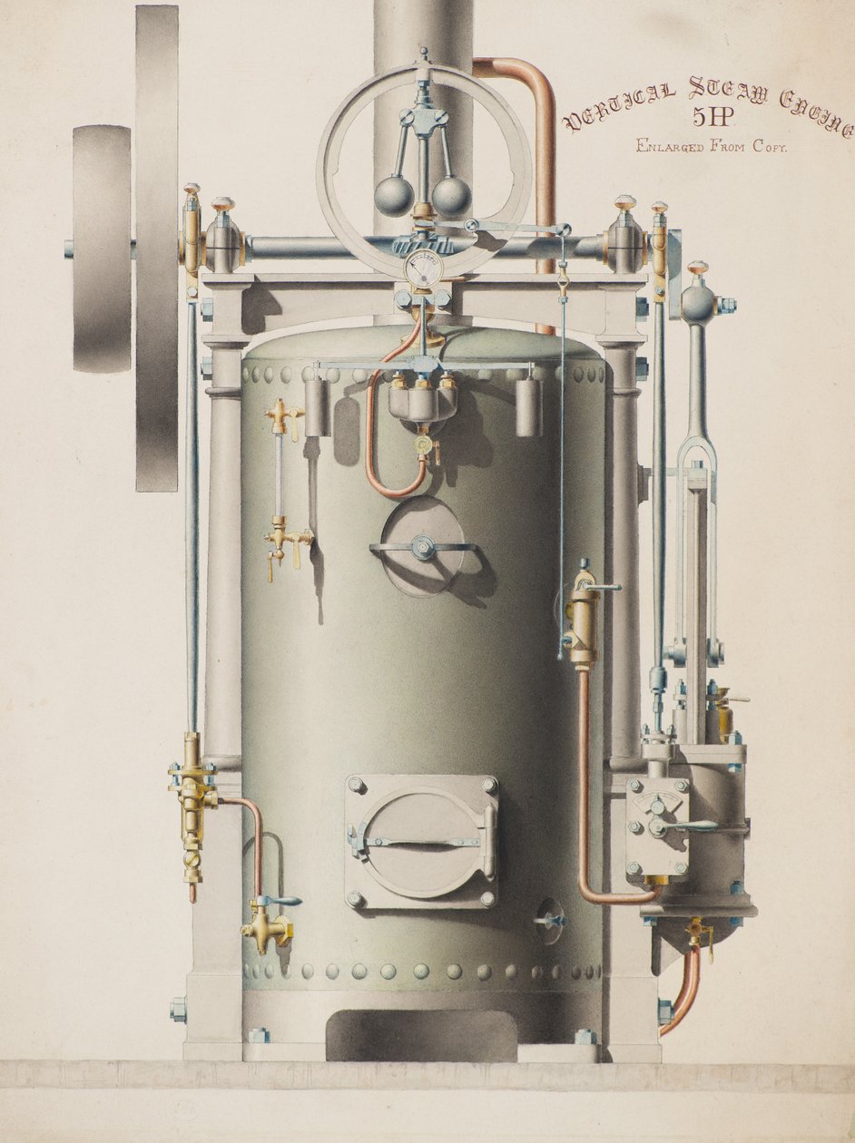 Lodret dampmaskine, 5HK (akvarel) af Charles Gustav Louis Phillips