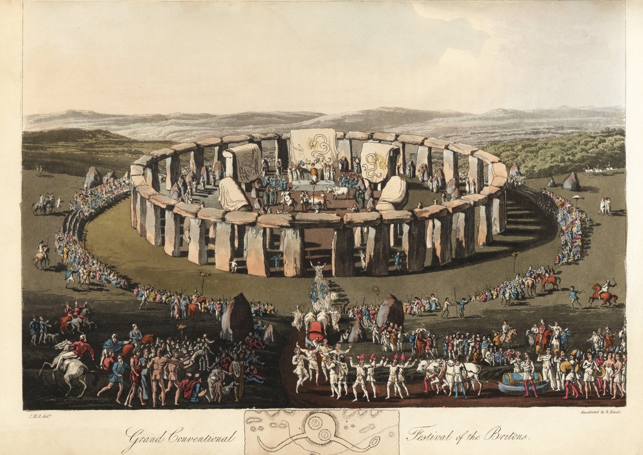 Grand Conventional Festival of the Britons i Stonehenge, før Ro, 1821 (gravering) af Charles Hamilton (after) Smith