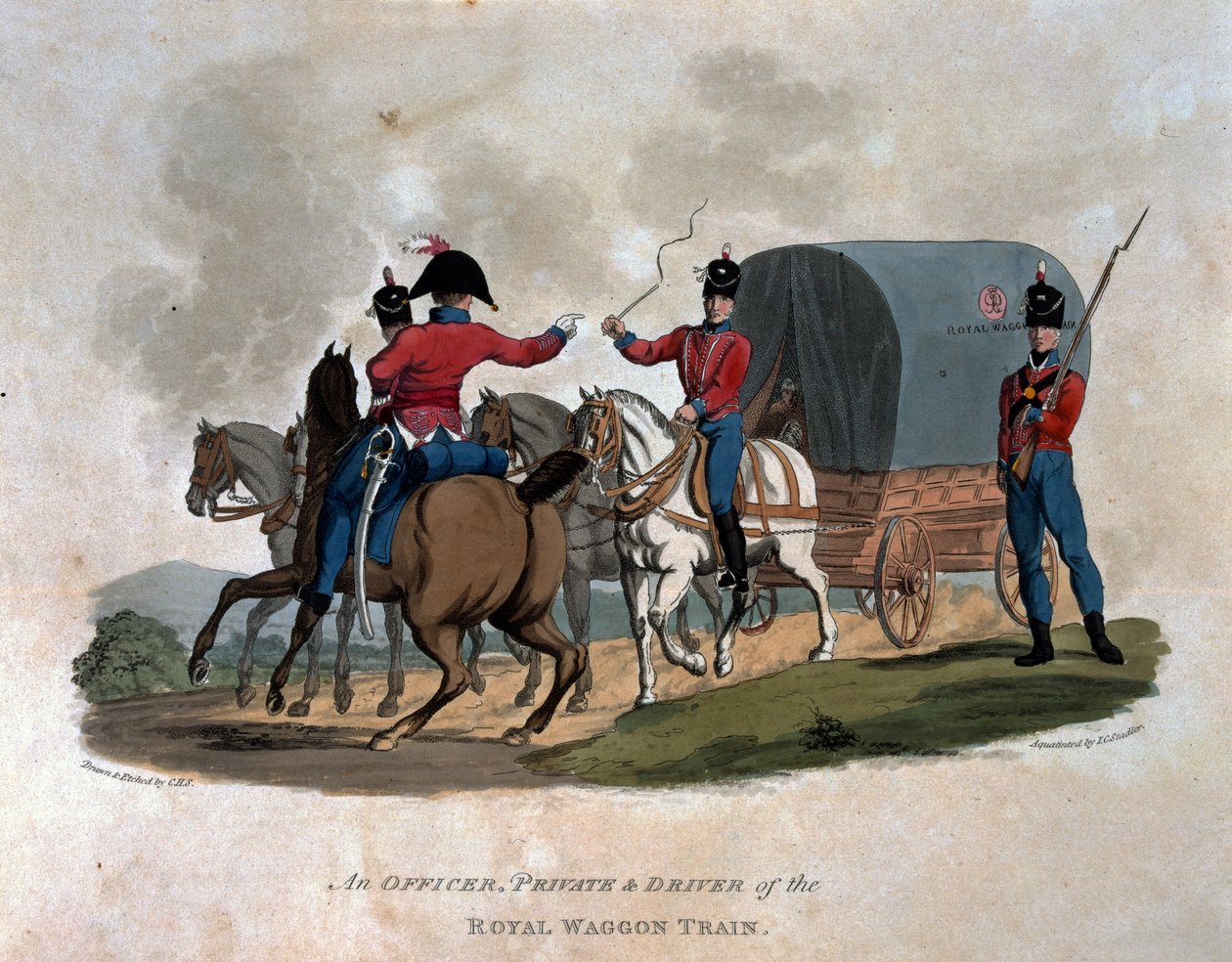 En officer, menig og fører af Royal Waggon Train, fra 