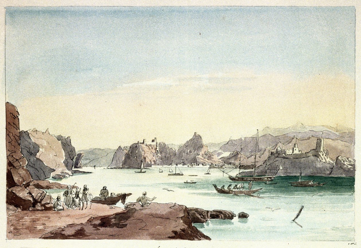 Muscat-bækken (Oman). Maleri af oberstløjtnant Charles Hamilton Smith (1776-1859) af Charles Hamilton Smith