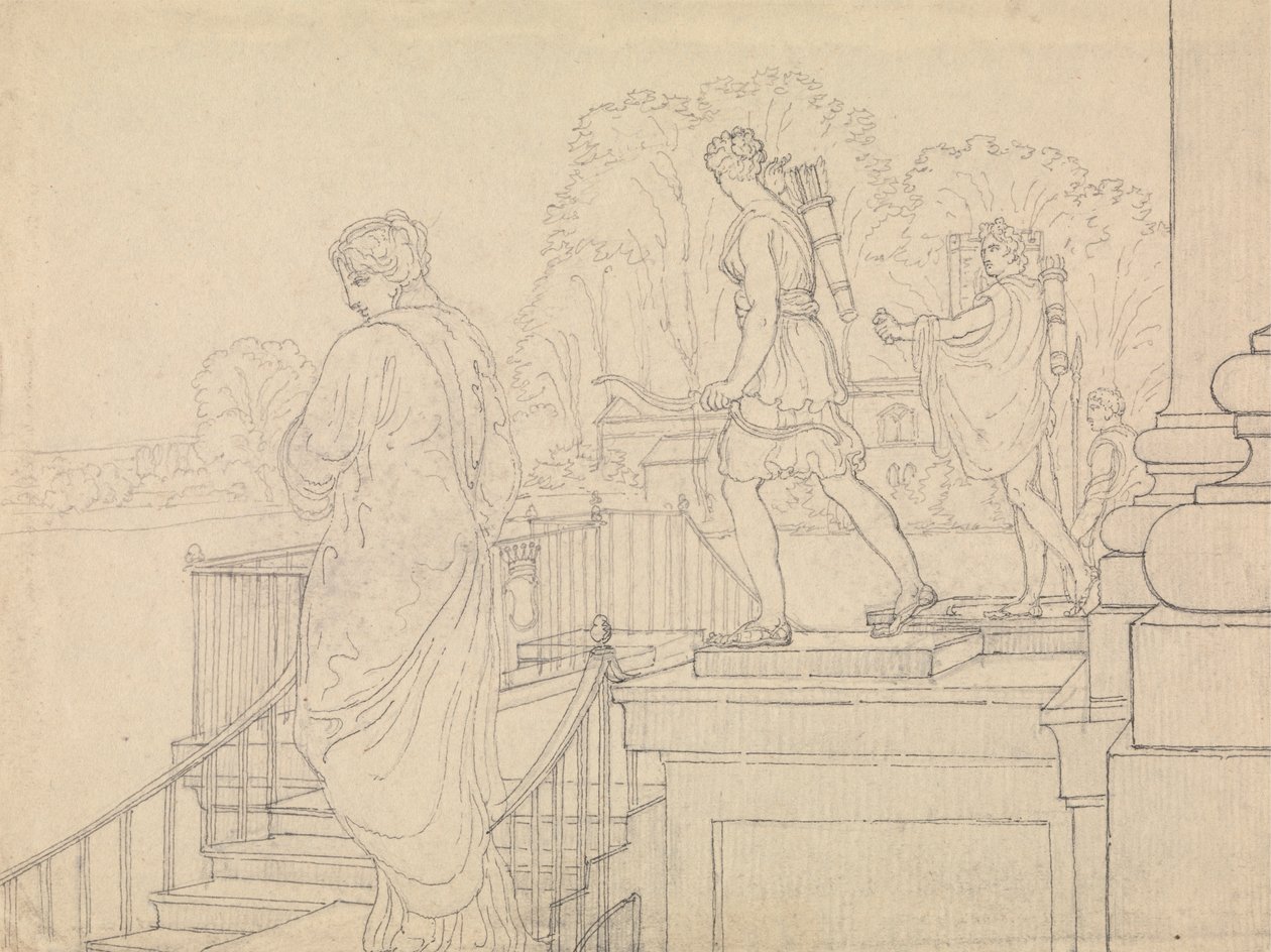 Veranda med statuer, Easton Neston, Northants af Charles Hamilton Smith
