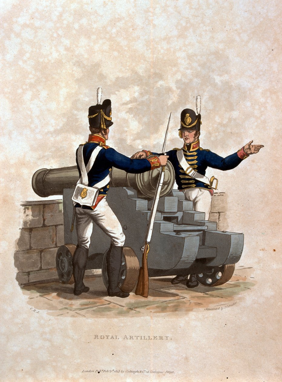 Royal Artillery, fra "Costumes of the Army of the British Empire, according to the last regulations 1812", graveret af J.C. Stadler, udgivet af Colnaghi und Co. 1812-15 (farvet akvatint) af Charles Hamilton Smith