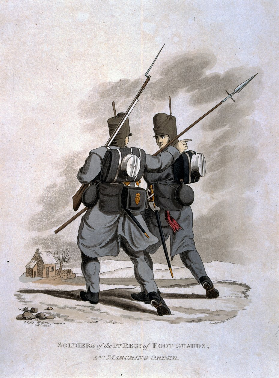 Soldater fra 1st Regiment of Foot Guards in Marching Order, fra 