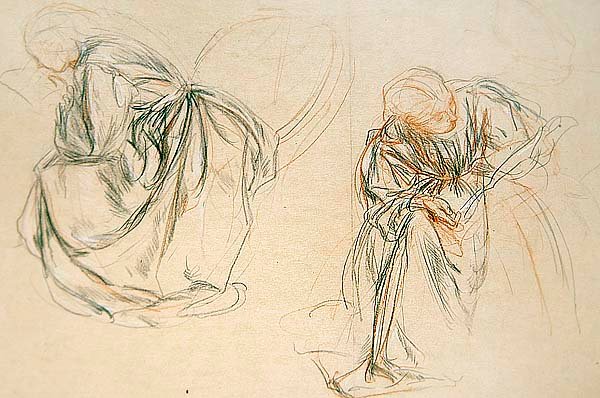 Studier af en siddende kvinde, der læser (papir) af Charles Haslewood Shannon