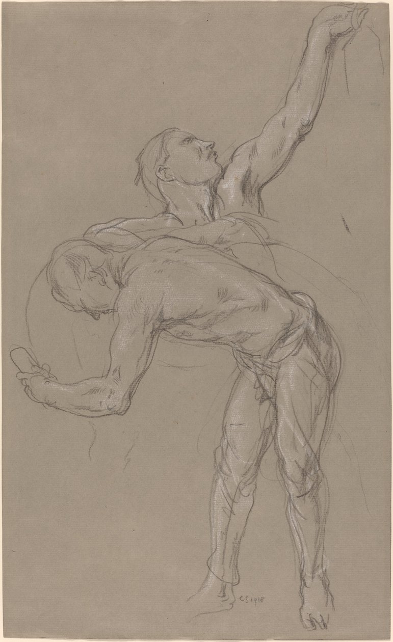 To mandlige figurer: Studie til "Den barmhjertige samaritaner" af Charles Hazelwood Shannon