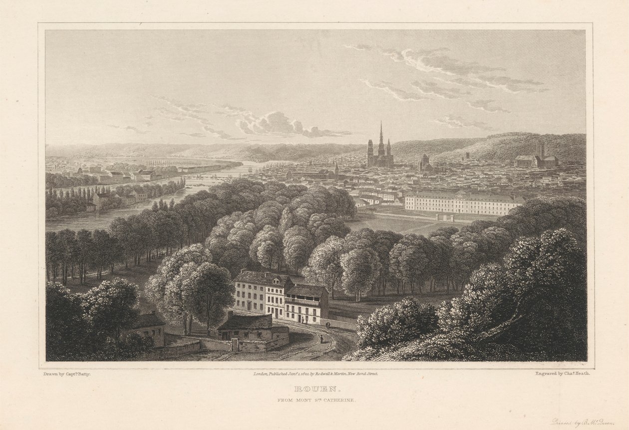 Rouen, fra Mont Sainte Catherine af Charles Heath
