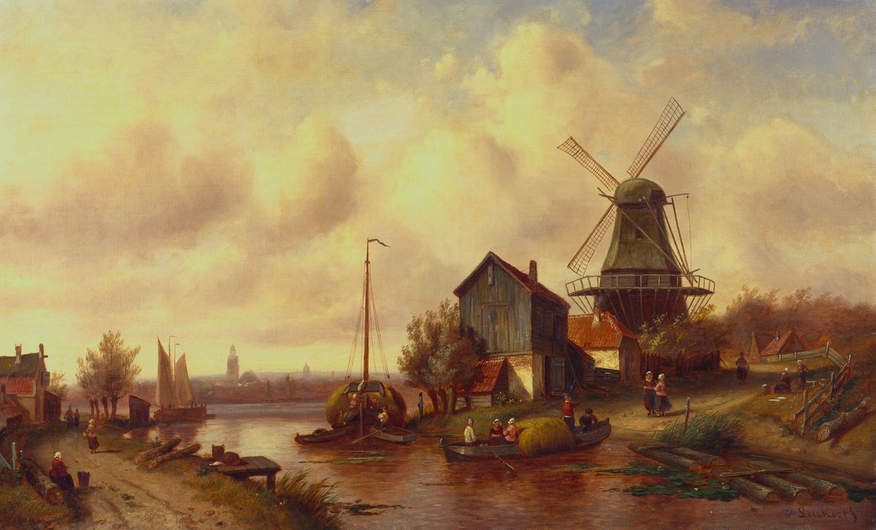En hollandsk flodlandsby af Charles Henri Joseph Leickert