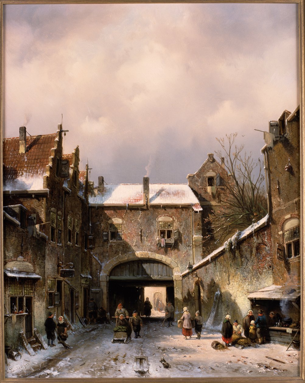 En landsbygadescene om vinteren, 1893 af Charles Henri Joseph Leickert