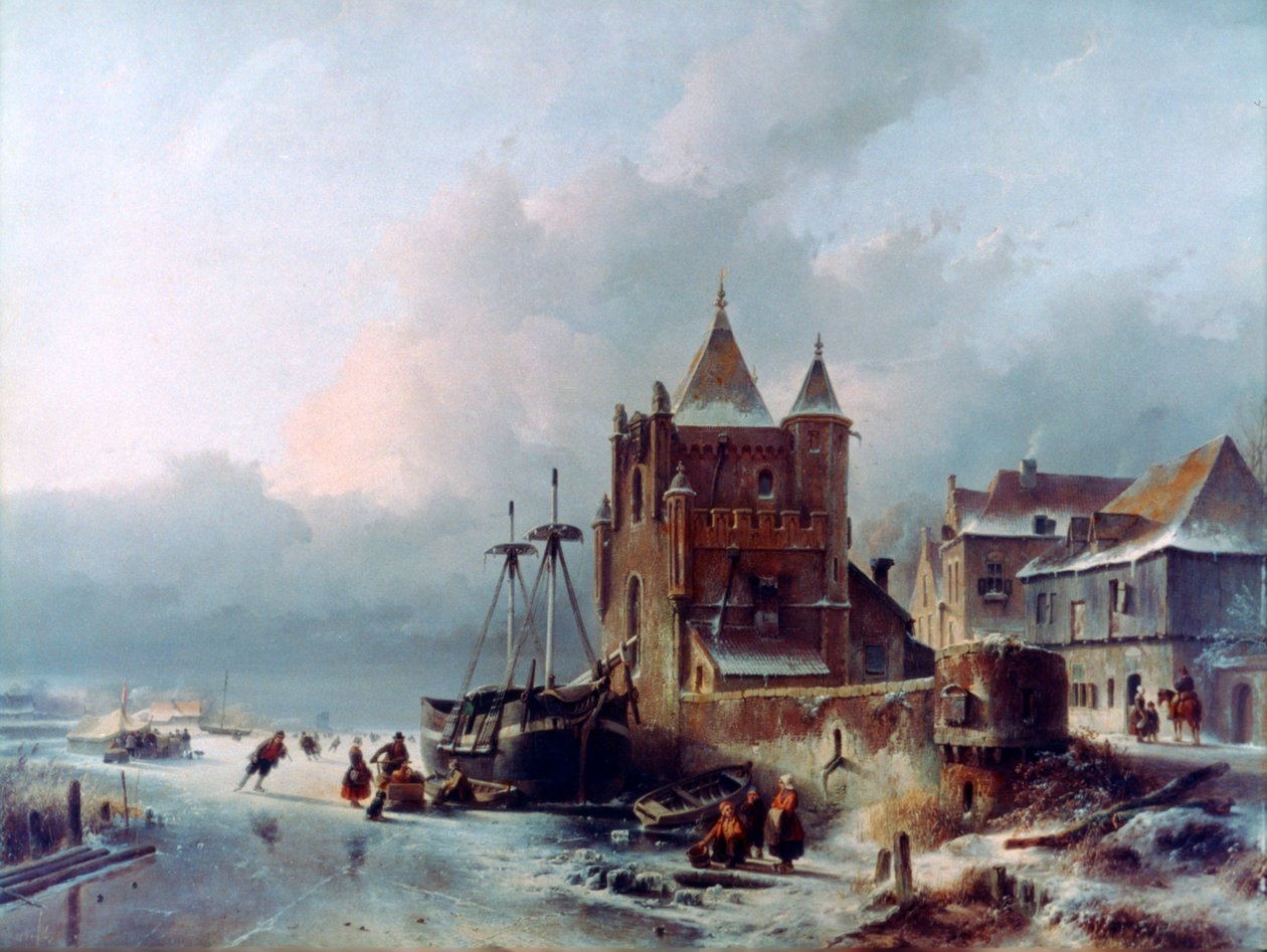Frozen River, c1838-1907 af Charles Henri Joseph Leickert