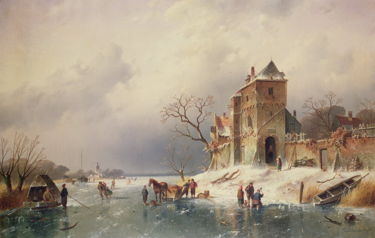 Frozen Winter Scene, 1800-tallet af Charles Henri Joseph Leickert