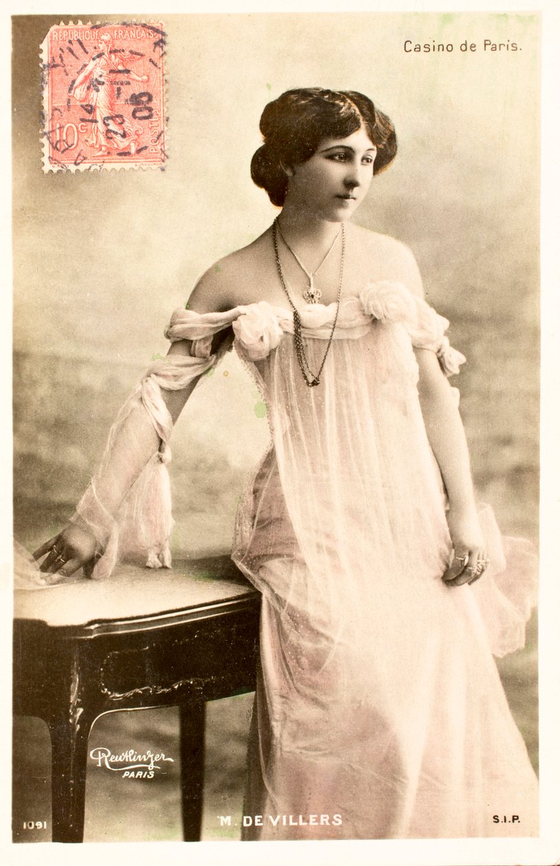 Gammelt postkort/M de Villers/Skuespillerinde/Casino de Paris af Augustus Kollner