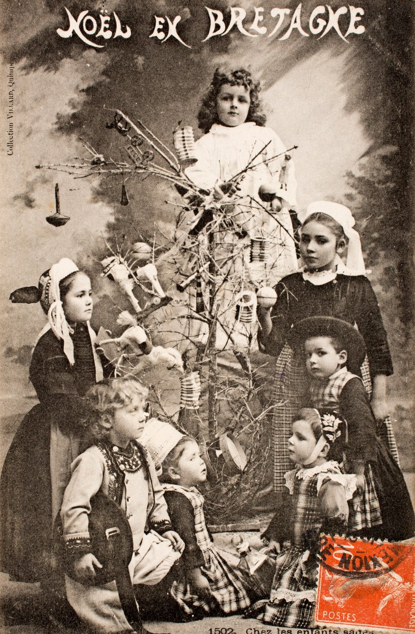 Gammelt postkort/Glædelig jul/De kloge børn/Bretagne/Frankrig af Augustus Kollner